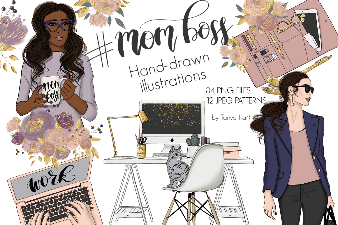 Download Иллюстрация "Mom Boss Clipart & Patterns - Illustration" / Mom Boss Clipart & Patterns - Illustration - Иллюстрация на тему графика seamless patterns planner stickers girl clipart fashion boss mom illustration flowers businesswoman lettering blog superwoman mothers texture invitation work site