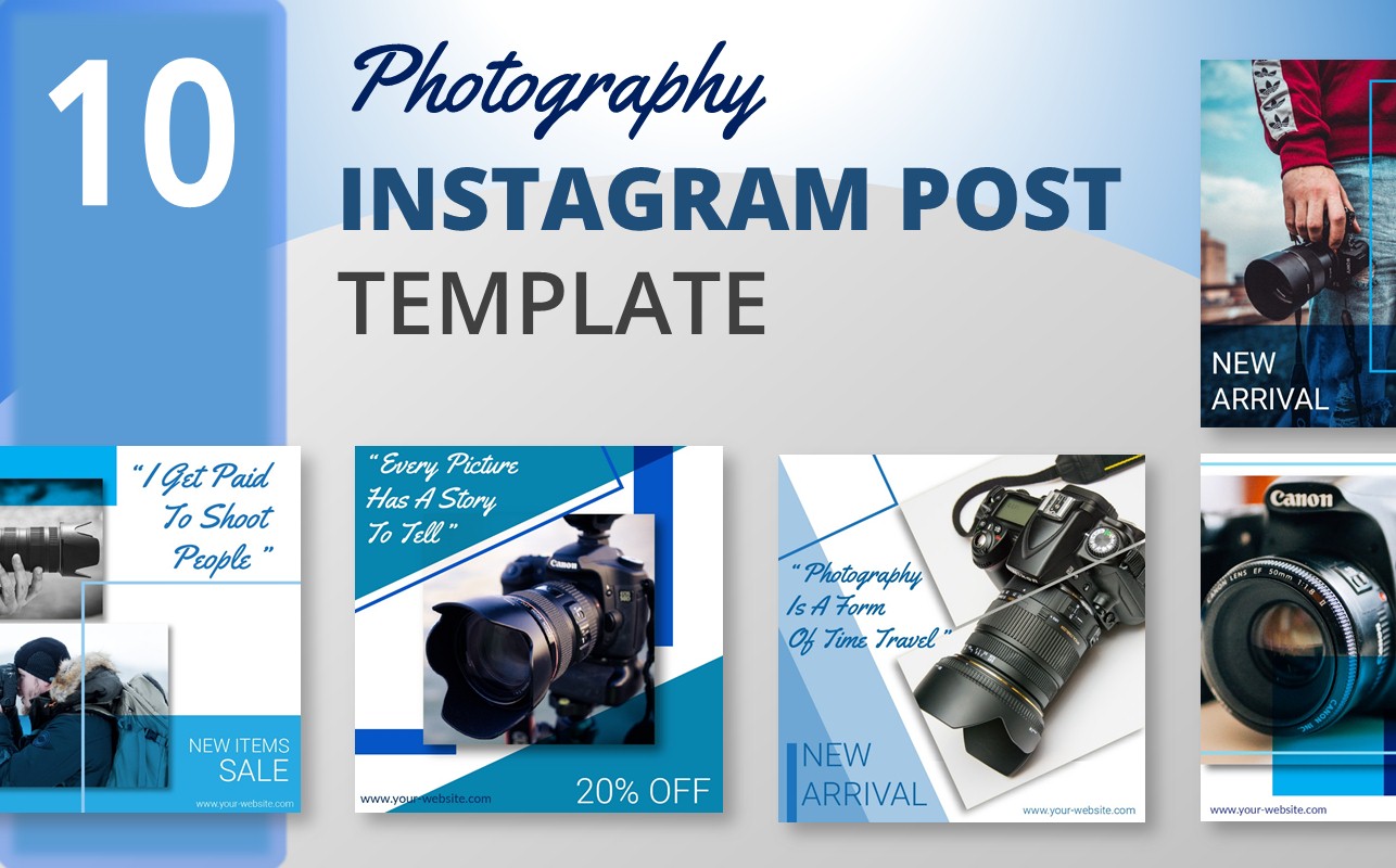 Download Шаблон для соцсетей "Photography - 10 Instagram Post Template for Social Media" / Photography - 10 Instagram Post Template for Social Media - Шаблон для соцсетей на тему графика ads advertising banners set white blog clean design creative discount fashion stories instagram marketing blue camera photography instagrampost instagramfeed socialmediapost