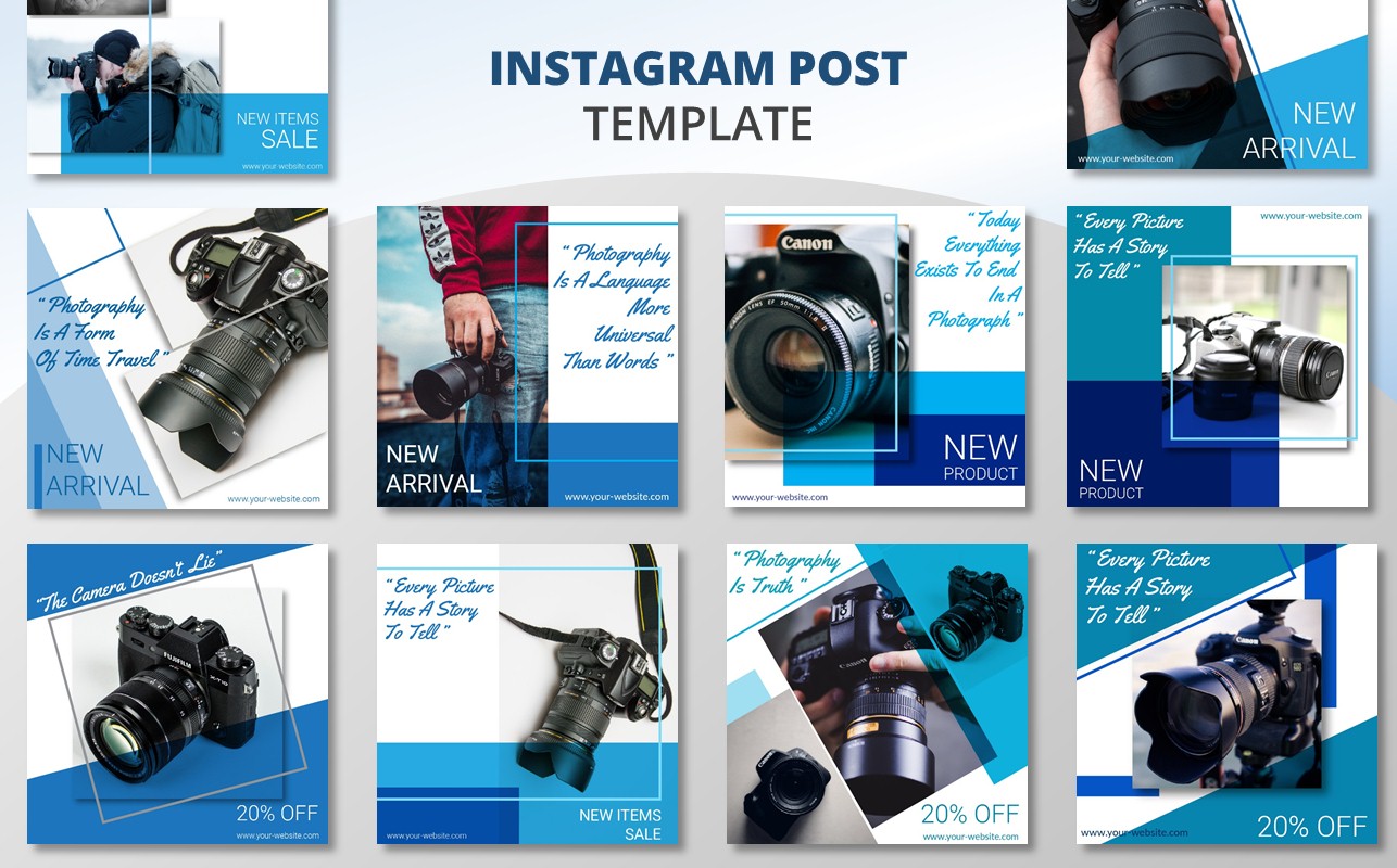 Download Шаблон для соцсетей "Photography - 10 Instagram Post Template for Social Media" / Photography - 10 Instagram Post Template for Social Media - Шаблон для соцсетей на тему графика ads advertising banners set white blog clean design creative discount fashion stories instagram marketing blue camera photography instagrampost instagramfeed socialmediapost