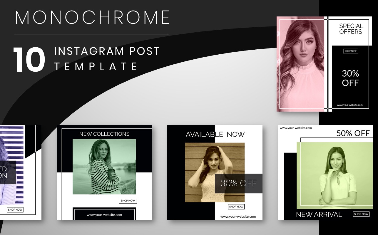 Download Шаблон для соцсетей "Monochrome - 10 Instagram Post Template for Social Media" / Monochrome - 10 Instagram Post Template for Social Media - Шаблон для соцсетей на тему графика monochrome banners black white instagram post stories ads marketing social media facebook cover multipurpose promotional shopping template fashion pack discount