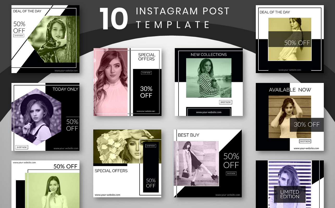 Download Шаблон для соцсетей "Monochrome - 10 Instagram Post Template for Social Media" / Monochrome - 10 Instagram Post Template for Social Media - Шаблон для соцсетей на тему графика monochrome banners black white instagram post stories ads marketing social media facebook cover multipurpose promotional shopping template fashion pack discount