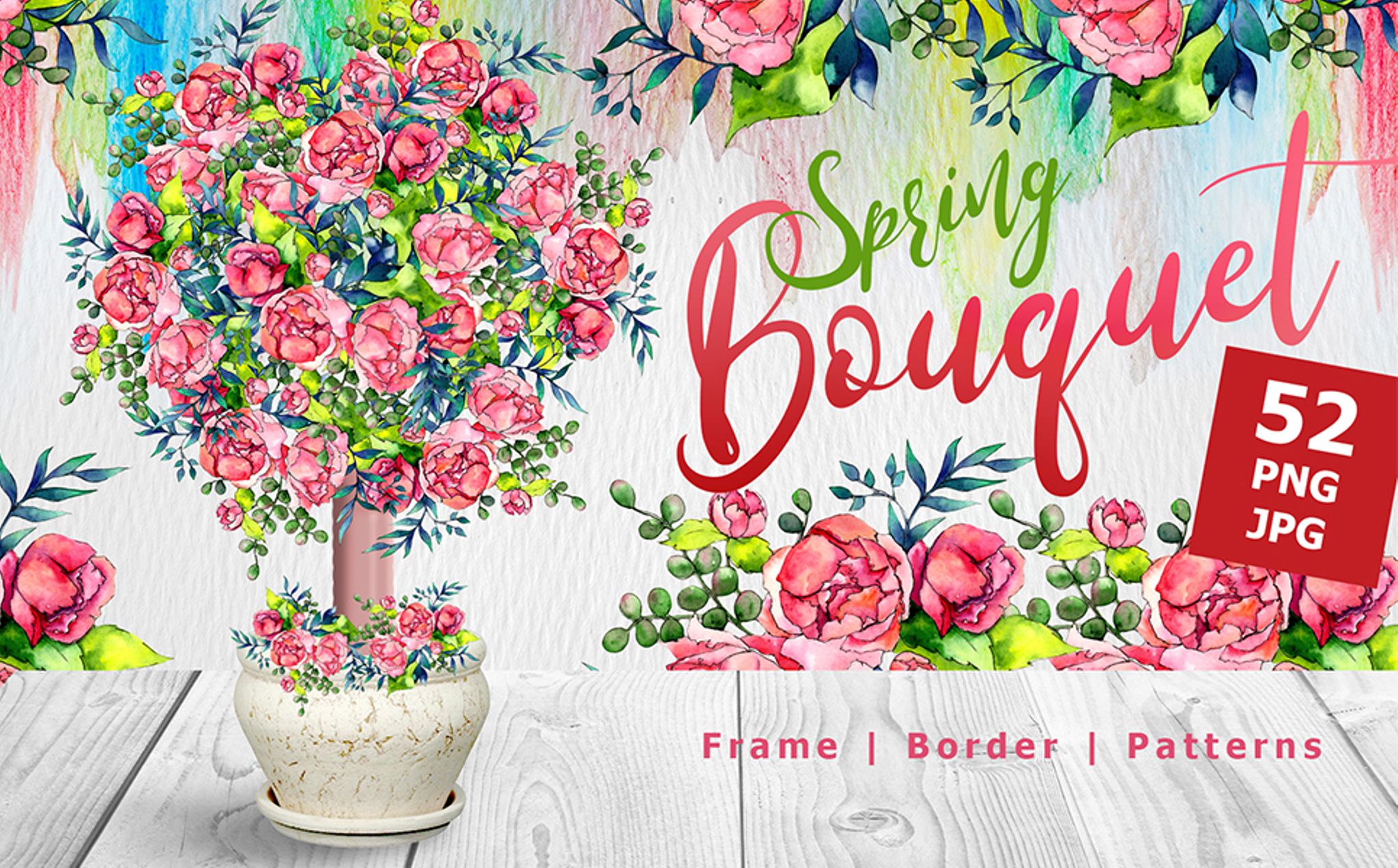 Download Акварельный бандл иллюстраций весенних букетов / Spring Bouquet &  Watercolor Fower - - Illustration - Иллюстрация на тему графика watercolor illustration bouquet drawing background textile colorful fashion drawn vintage paint leaf plant peony seasonal deciduous foliage flower sprout stem