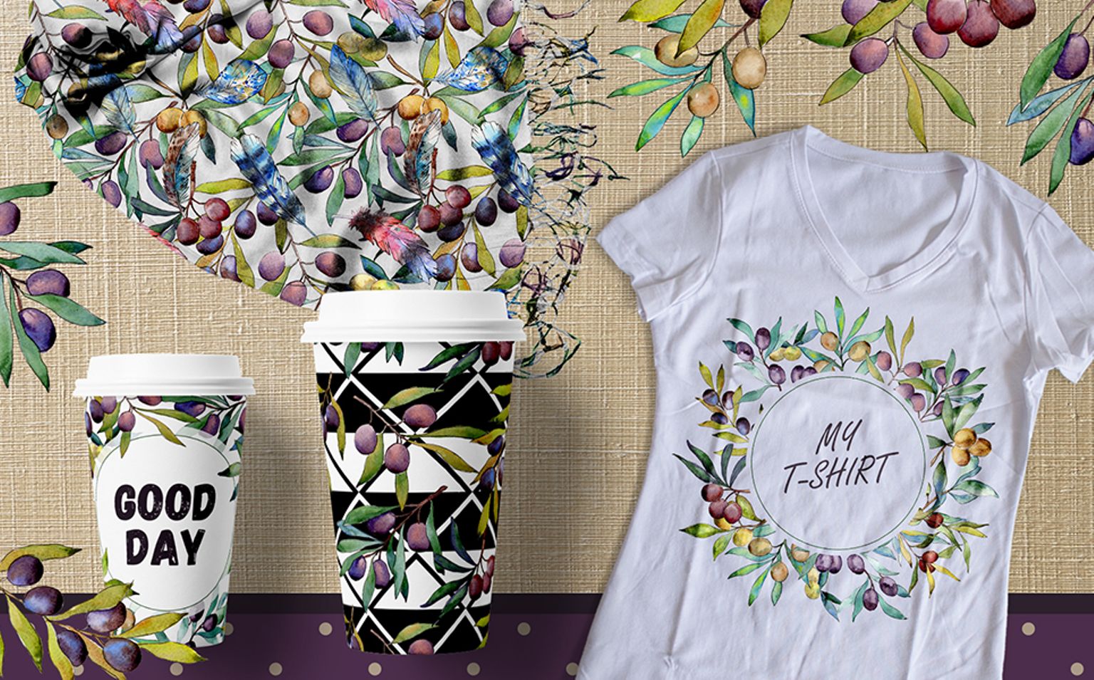 Download Бандл акварельных иллюстраций оливкового дерева / Olive Tree PNG Watercolor - - Illustration - Иллюстрация на тему графика watercolor illustration olives drawing background textile colorful fashion hand drawn vintage paint leaf plant forest seasonal deciduous foliage leaves tree