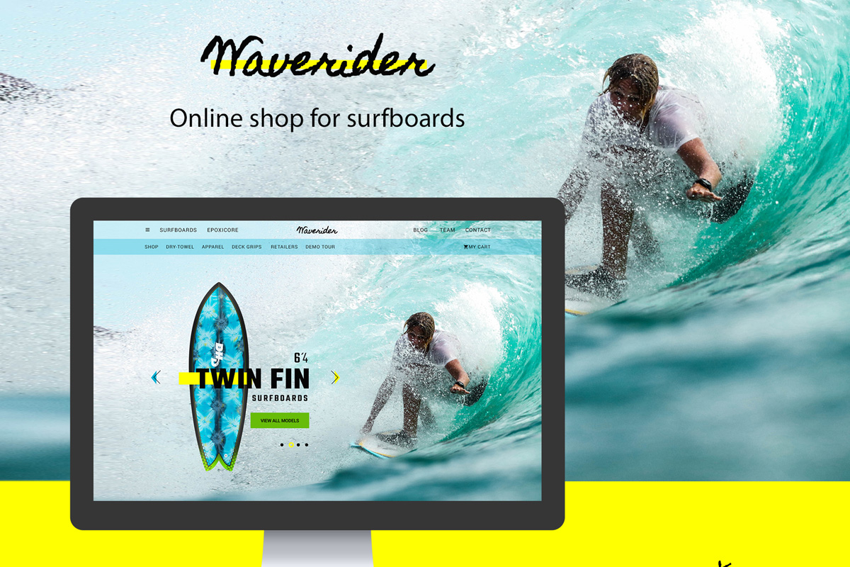 Download PSD шаблон "Online shop for surfing PSD Template" / Online shop for surfing PSD Template - PSD шаблон на тему развлечения online shop surf boards beach sea ocean summer man women sport wave