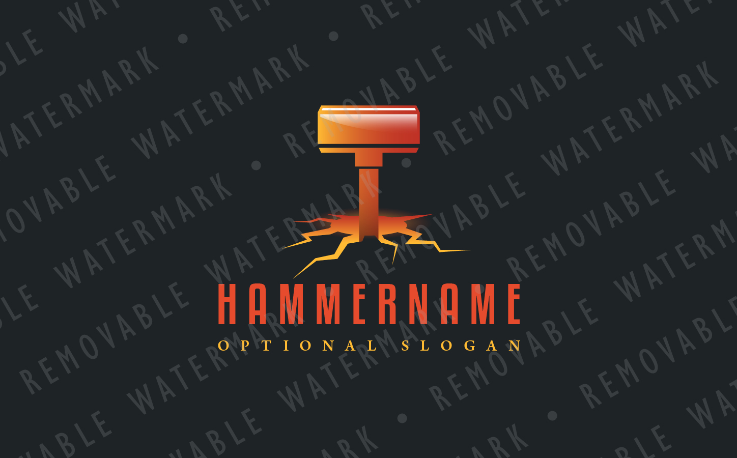 Download Шаблон логотипа "Hammer the Groundshaker - Logo Template" / Hammer the Groundshaker - Logo Template - Шаблон логотипа на тему графика energy earth power fire impact hammer hole crack quake tremor t forge furnace fissure logo design template metal volcanic smith