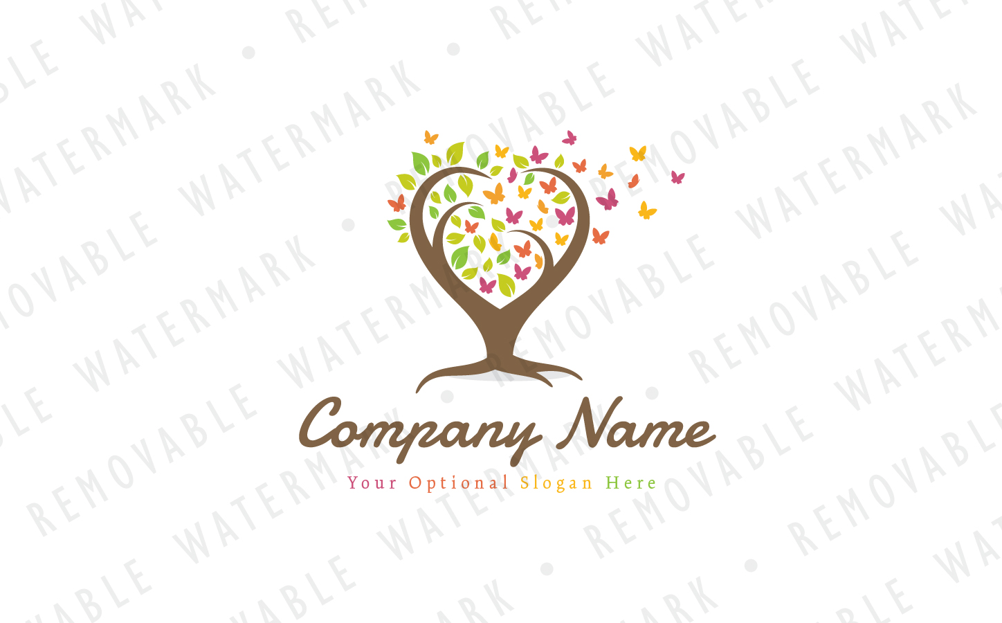 Download Шаблон логотипа "Tree Of Butterflies - Logo Template" / Tree Of Butterflies - Logo Template - Шаблон логотипа на тему графика tree leaf love beauty heart colorful butterfly change spring swarm transformation alteration hope logo design template garden flower dream season