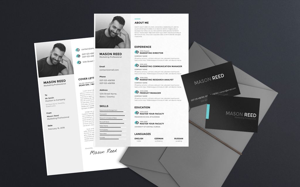 Download Резюме "Пример резюме на работу водителя" / Mason Reed - Marketing Professional Resume Template - Резюме на тему графика vc resume cover-letter psd ai doc pdf illustrator photoshop word vector 300dpi print-ready customizable free-fonts google clean bleeds cmyk marketing