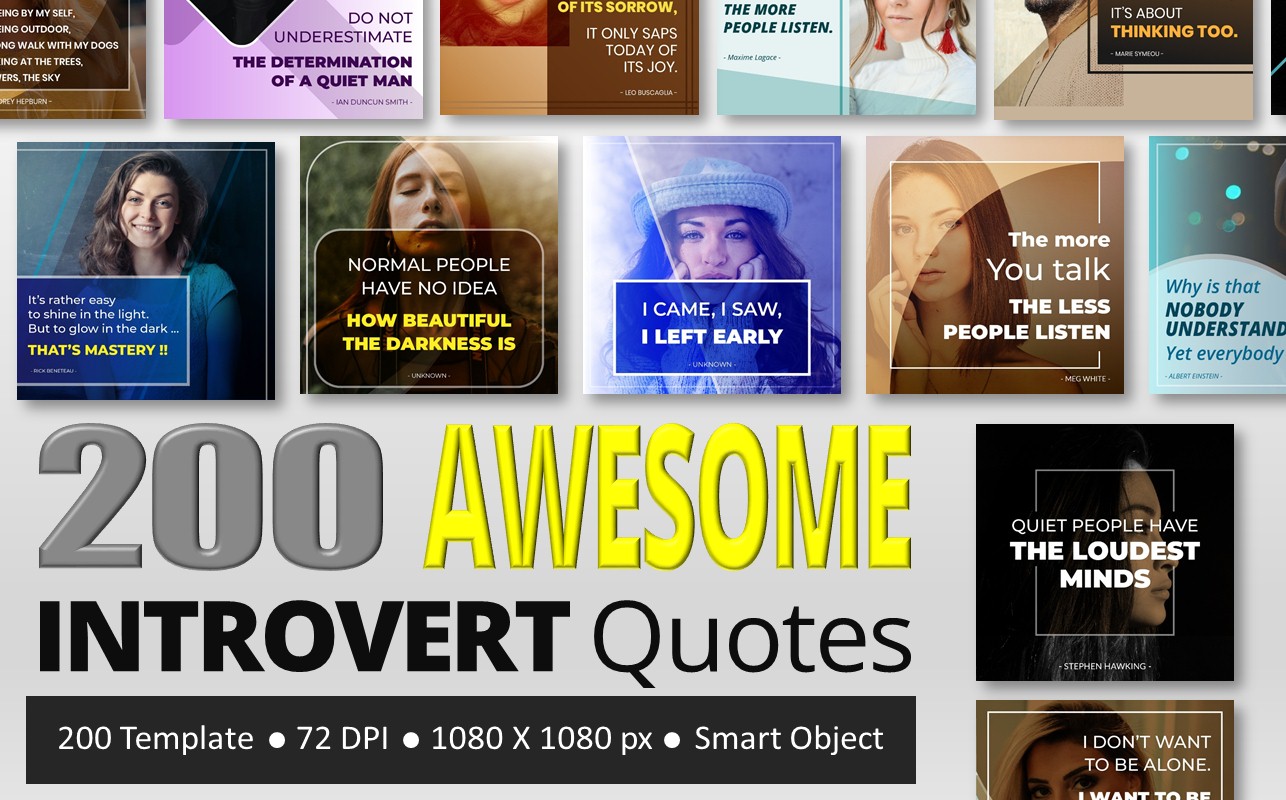 Download Шаблон для соцсетей "200 Awesome Introvert Quotes - Instagram BIG PACK Social Media Template" / 200 Awesome Introvert Quotes - Instagram BIG PACK Social Media Template - Шаблон для соцсетей на тему графика banner,blog,business,clean,instagram,post,template,interior,marketing,multipurpose,promotions,quotes,social,instagrampack,instagrampost,introvert,introvertquotes,solitude,lonely,instagramstor