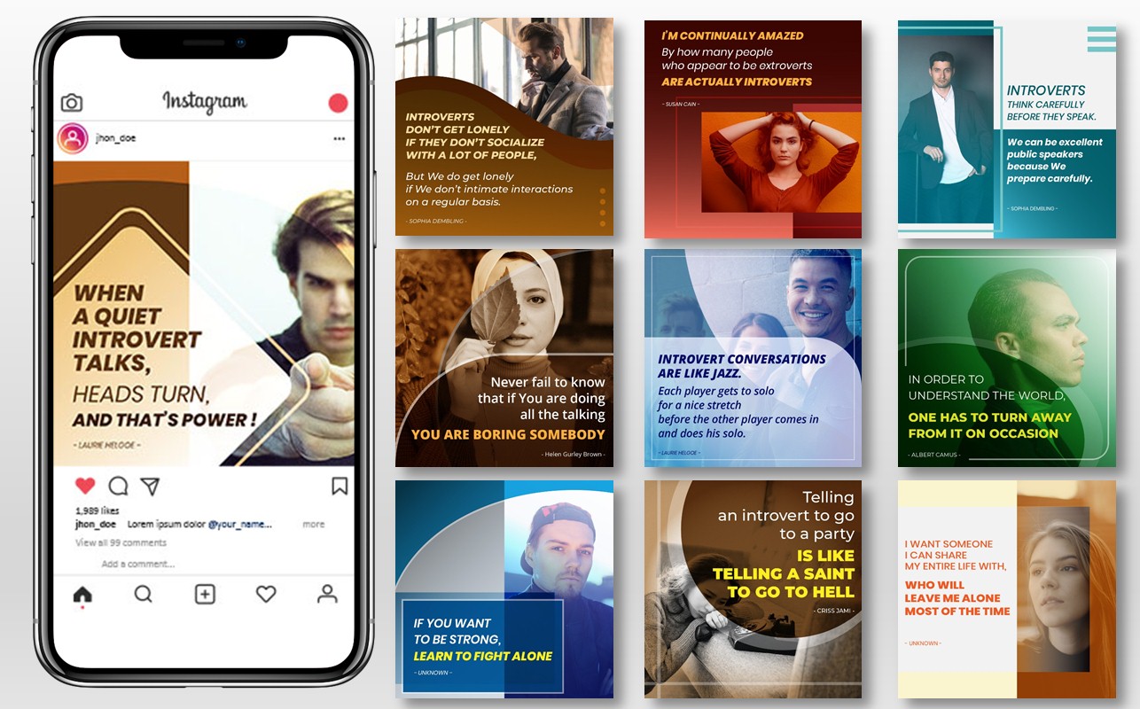 Download Шаблон для соцсетей "200 Awesome Introvert Quotes - Instagram BIG PACK Social Media Template" / 200 Awesome Introvert Quotes - Instagram BIG PACK Social Media Template - Шаблон для соцсетей на тему графика banner,blog,business,clean,instagram,post,template,interior,marketing,multipurpose,promotions,quotes,social,instagrampack,instagrampost,introvert,introvertquotes,solitude,lonely,instagramstor