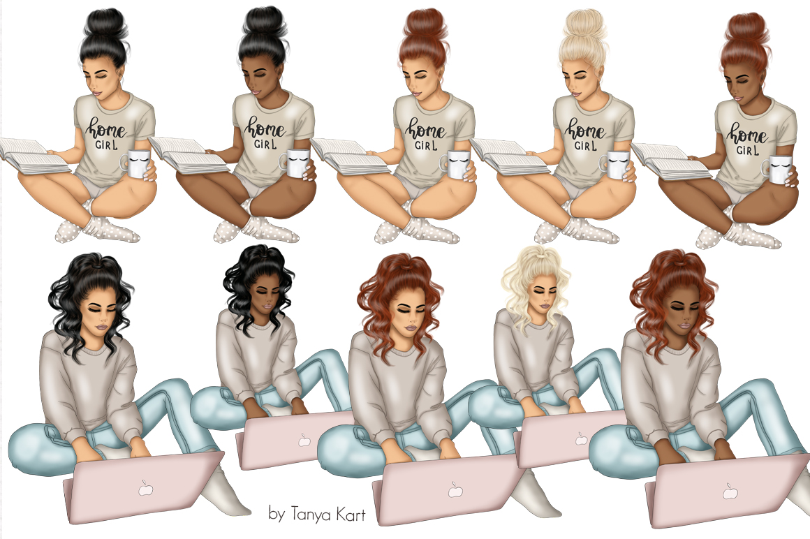 Download Иллюстрация "Happy At Home Clipart & Patterns - Illustration" / Happy At Home Clipart & Patterns - Illustration - Иллюстрация на тему графика stay,home,illustrator,lockout,working,girl,clipart,planner,fashion,illustration,reading,papers,surface,patterns,career,life,quarantine,wife,artwork,sticker