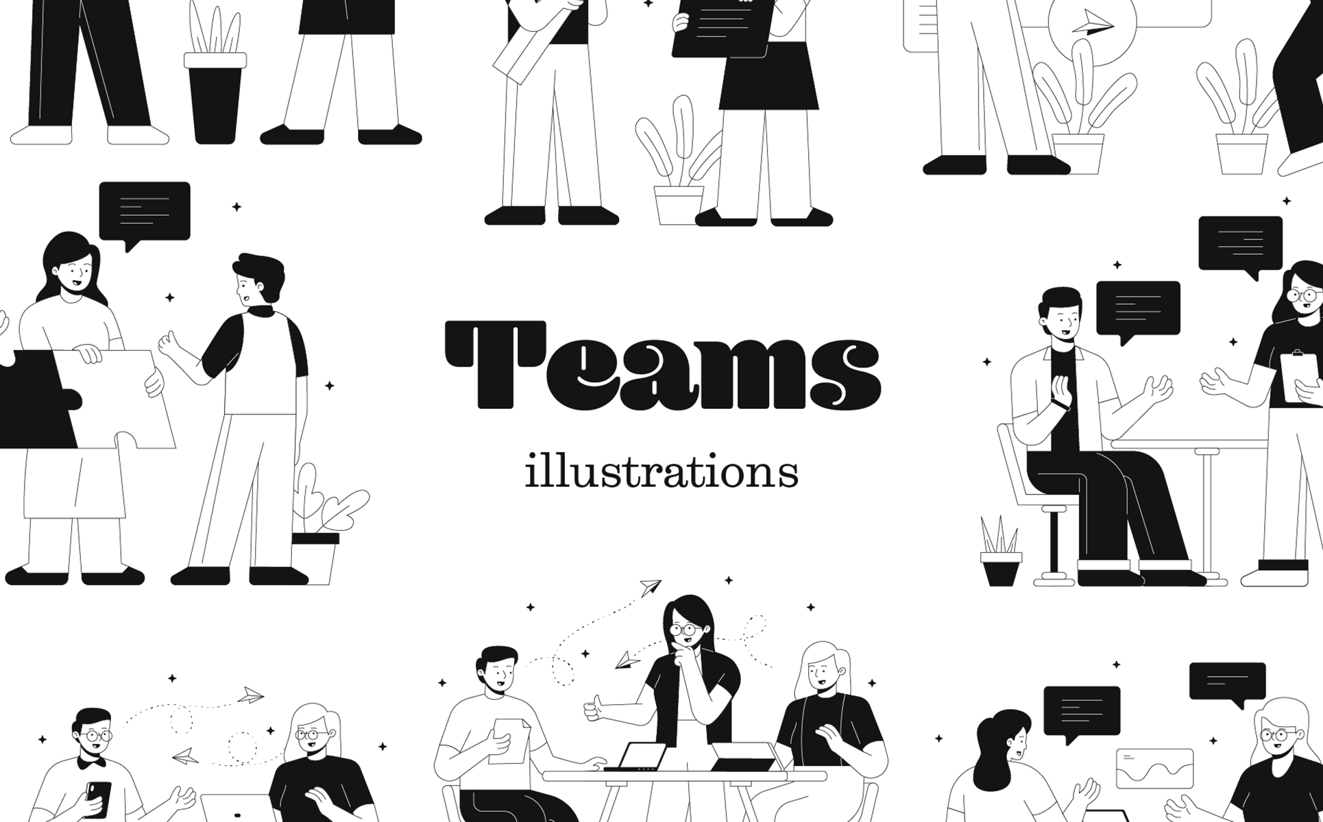 Download Иллюстрация "Teams - Illustration" / Teams - Illustration - Иллюстрация на тему графика team,teamwork,brainstorm,collaboration,meeting,workflow,work,project,startup,business,vector,figma,sketch,illustration,outline,stroke,line
