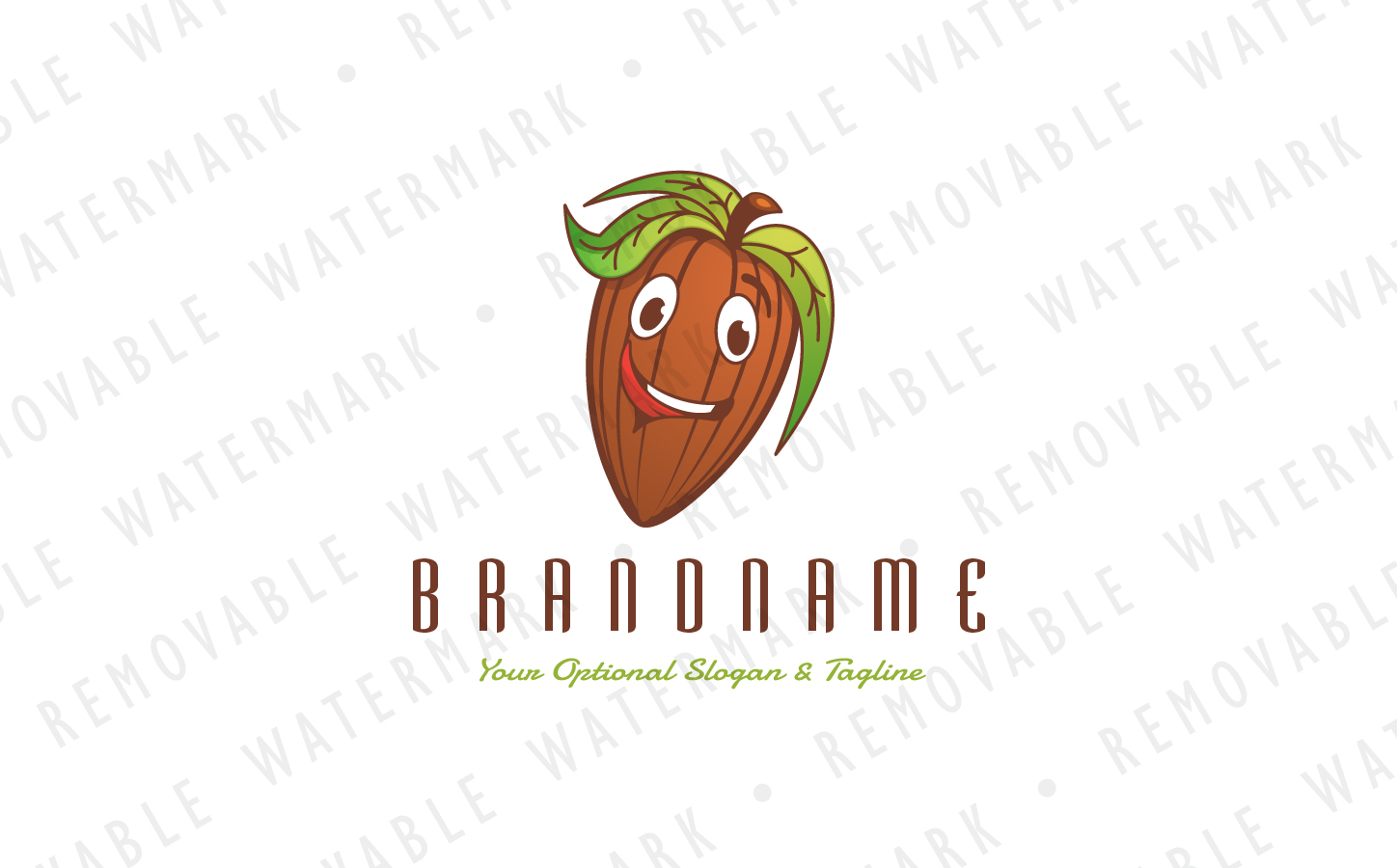 Download Шаблон логотипа "Cocoa Bean Character - Logo Template" / Cocoa Bean Character - Logo Template - Шаблон логотипа на тему графика bean food chocolate character happy fruit sweet smile mascot illustration playful tasty seed cocoa nut logo design template restaurant farm