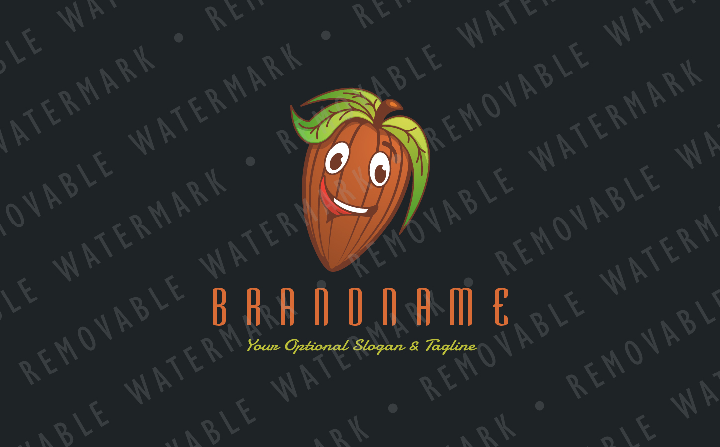 Download Шаблон логотипа "Cocoa Bean Character - Logo Template" / Cocoa Bean Character - Logo Template - Шаблон логотипа на тему графика bean food chocolate character happy fruit sweet smile mascot illustration playful tasty seed cocoa nut logo design template restaurant farm