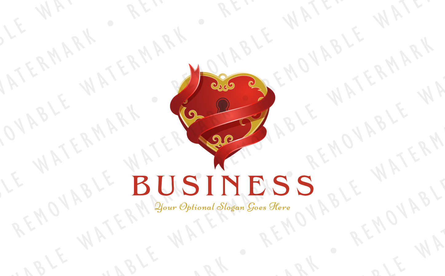 Download Шаблон логотипа "Ribbon & Heart Lock Logo Template" / Ribbon & Heart Lock Logo Template - Шаблон логотипа на тему графика elegant love golden heart lock ribbon decoration dating marriage locked padlock wedding precious treasure gem jewelry gift logo design template