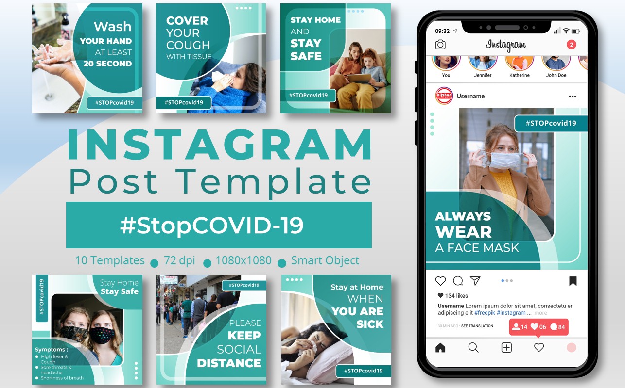 Download Шаблон для соцсетей "Stop Covid 19 - Instagram Post Template for Social Media" / Stop Covid 19 - Instagram Post Template for Social Media - Шаблон для соцсетей на тему графика instagram,post,instagramtemplate,coronavirus,covid19,pandemic,socialmedia,socialmediapost,stayhome,coronavirus2020,socialmediatemplate,template,instagramfeed,instagramstories,stopcovid19