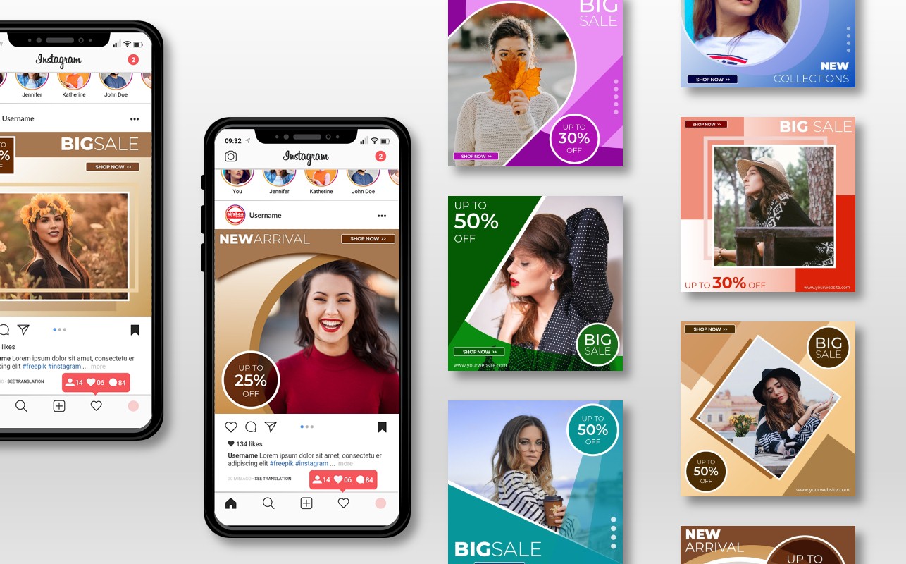 Download Шаблон для соцсетей "50 Instagram Promotional Post Template for Social Media" / 50 Instagram Promotional Post Template for Social Media - Шаблон для соцсетей на тему графика advertising,banners,pack,set,blog,clean,clear,design,creative,discount,fashion,stories,insta,instagram,stories,marketing,template,salepromotional,sale,instagrampost