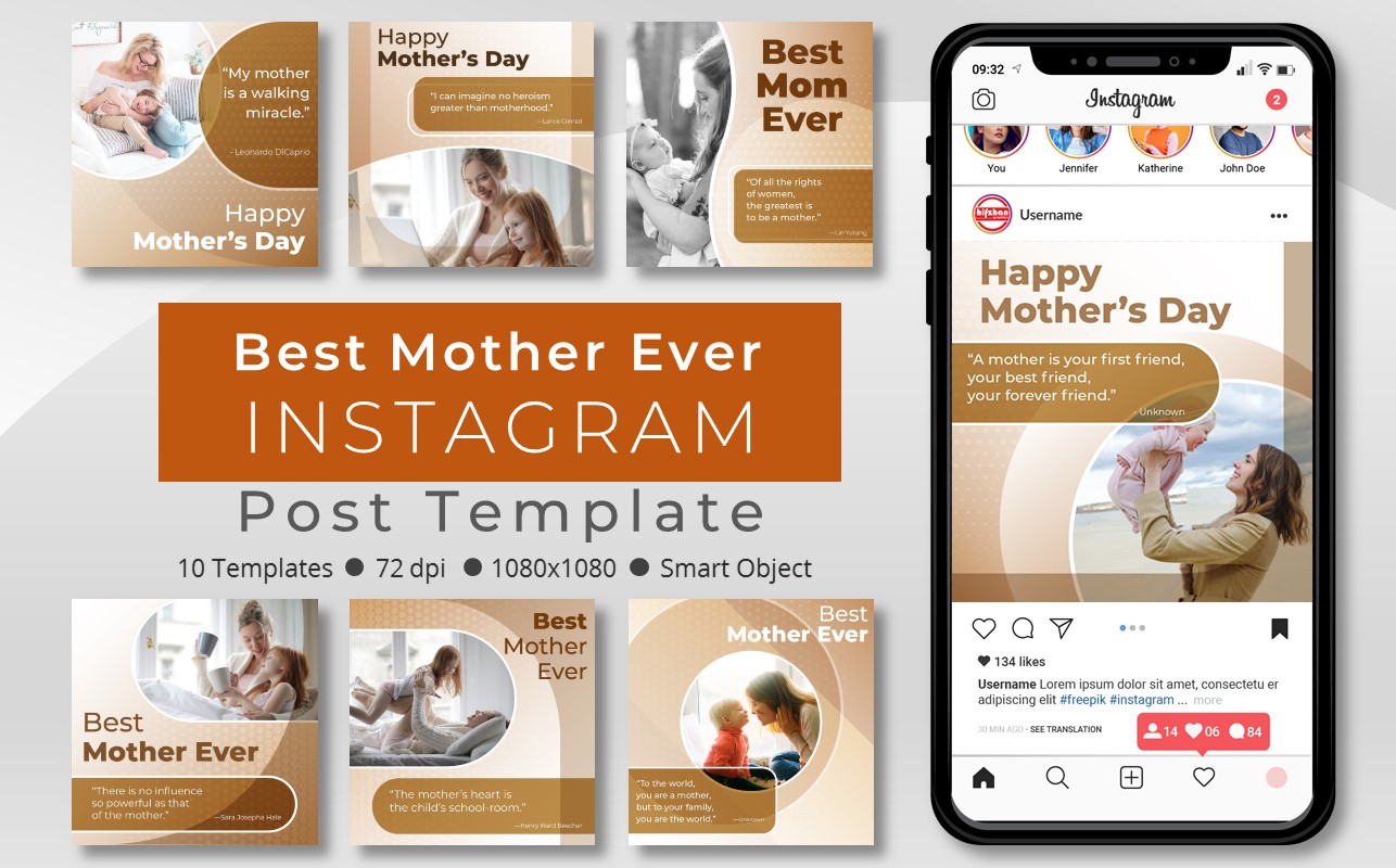 Download Шаблон для соцсетей "Best Mother Ever - Instagram Post Template for Social Media" / Best Mother Ever - Instagram Post Template for Social Media - Шаблон для соцсетей на тему графика banners,blog,blogger,instagram,instagram,pack,post,stories,template,instagrampost,mothersday,mother,mom,happymothersday,bestmotherever,instagramtemplate,creative,socialmedia,socialmediamarket