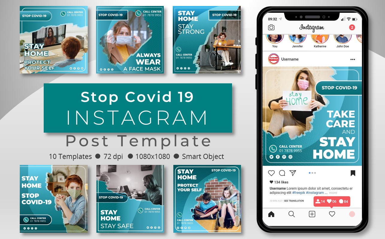 Download Шаблон для соцсетей "Stay Home Stop Covid19 - Instagram Post Template for Social Media" / Stay Home Stop Covid19 - Instagram Post Template for Social Media - Шаблон для соцсетей на тему графика social,media,template,socialmedia,instagram,post,instagrampost,instagramtemplate,story,instagramstory,creative,design,marketing,sale,covid19,corona,stayhome,coronavirus,stay,home
