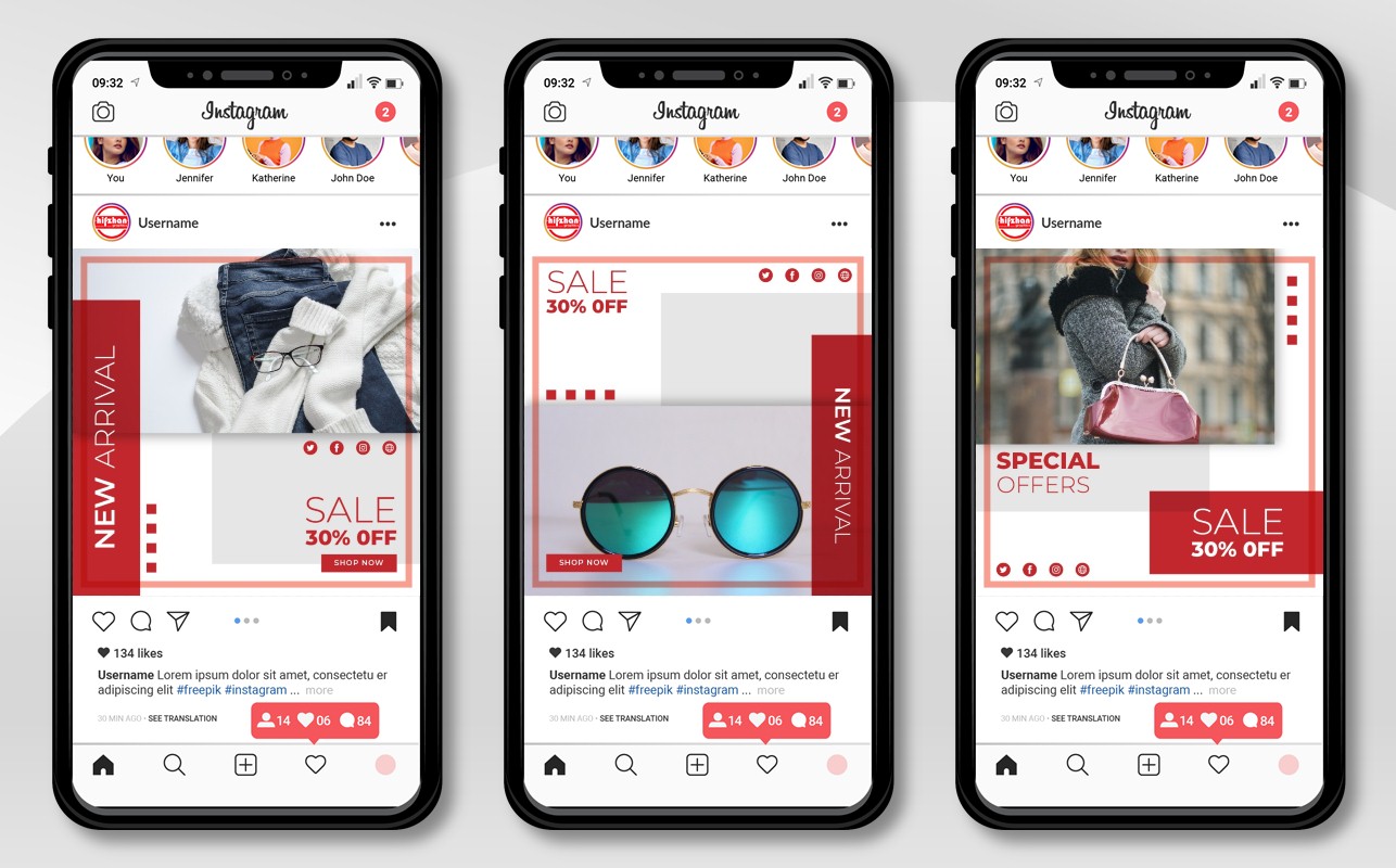 Download Шаблон для соцсетей "10 Unique Fashion Promotional - Instagram Post Template for Social Media" / 10 Unique Fashion Promotional - Instagram Post Template for Social Media - Шаблон для соцсетей на тему графика social,media,template,socialmedia,instagram,post,instagrampost,instagramtemplate,story,instagramstory,creative,design,marketing,sale,discount,red,white