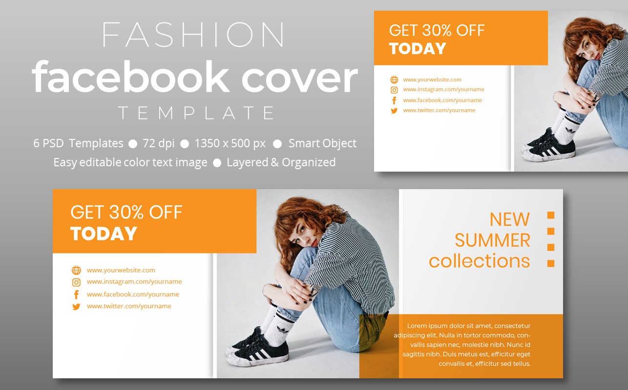 Download Шаблон для соцсетей "Fashion Facebook Cover Template for Social Media" / Fashion Facebook Cover Template for Social Media - Шаблон для соцсетей на тему графика social,media,template,socialmedia,facebook,cover,post,instagrampost,instagramtemplate,story,instagramstory,creative,design,marketing,sale,discount,facebookcover