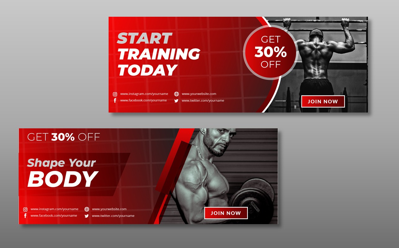 Download Шаблон для соцсетей "Fitness Facebook Cover Template for Social Media" / Fitness Facebook Cover Template for Social Media - Шаблон для соцсетей на тему графика social,media,template,socialmedia,facebook,cover,post,instagrampost,instagramtemplate,story,instagramstory,creative,design,marketing,sale,discount,fitness,bodyshape,gymnastic,traininghard