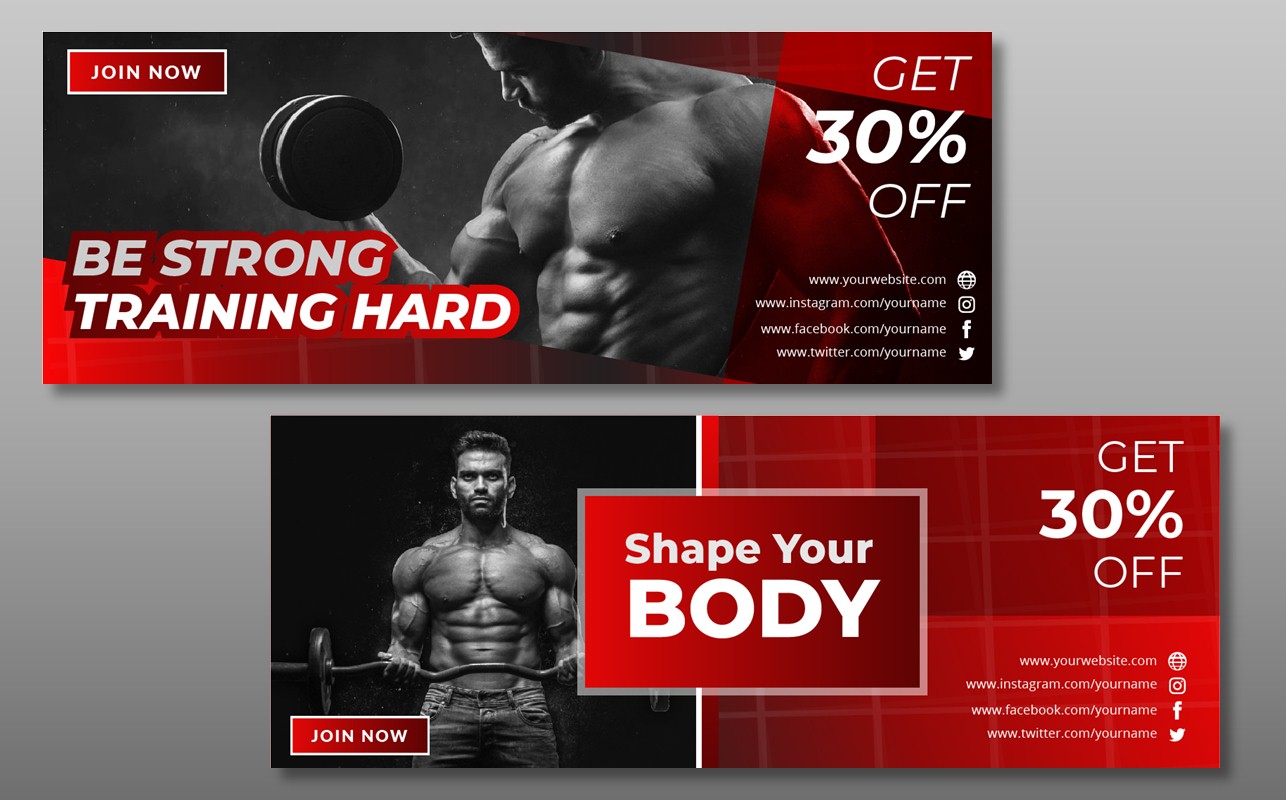 Download Шаблон для соцсетей "Fitness Facebook Cover Template for Social Media" / Fitness Facebook Cover Template for Social Media - Шаблон для соцсетей на тему графика social,media,template,socialmedia,facebook,cover,post,instagrampost,instagramtemplate,story,instagramstory,creative,design,marketing,sale,discount,fitness,bodyshape,gymnastic,traininghard