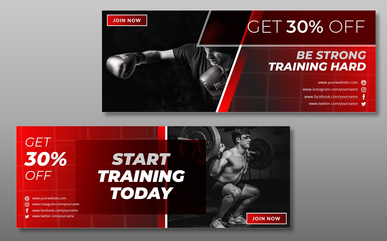 Download Шаблон для соцсетей "Fitness Facebook Cover Template for Social Media" / Fitness Facebook Cover Template for Social Media - Шаблон для соцсетей на тему графика social,media,template,socialmedia,facebook,cover,post,instagrampost,instagramtemplate,story,instagramstory,creative,design,marketing,sale,discount,fitness,bodyshape,gymnastic,traininghard