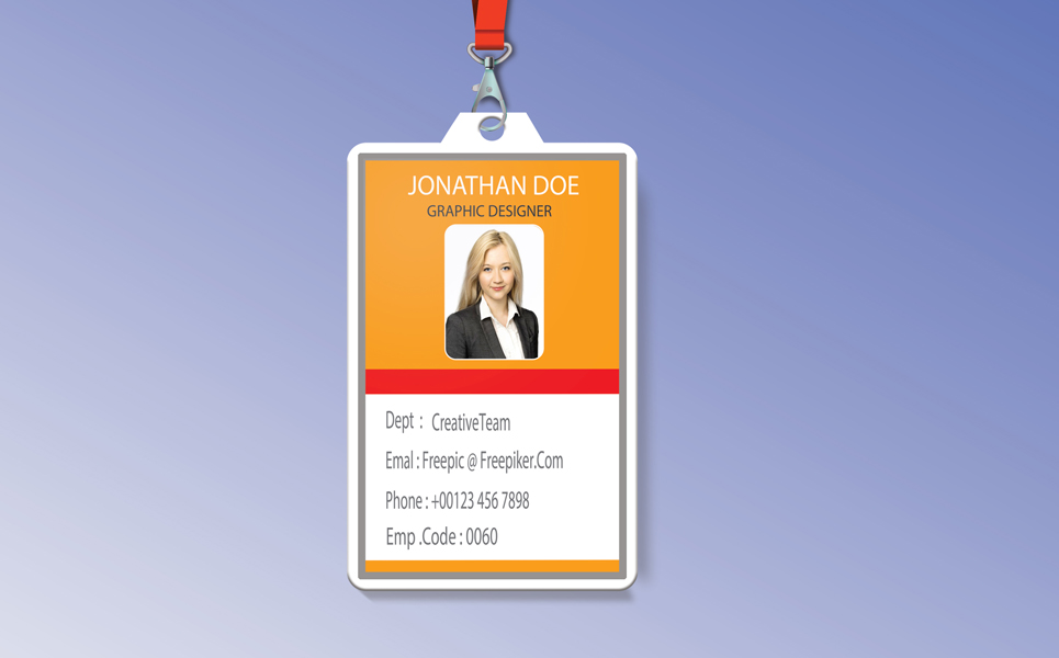 Download Мокап для продукта "ID Card product mockup" / ID Card product mockup - Мокап для продукта на тему графика badge card chrome cotton custom holder hook id lanyards long metal nylon pass plastic print silver snap tape varnish white