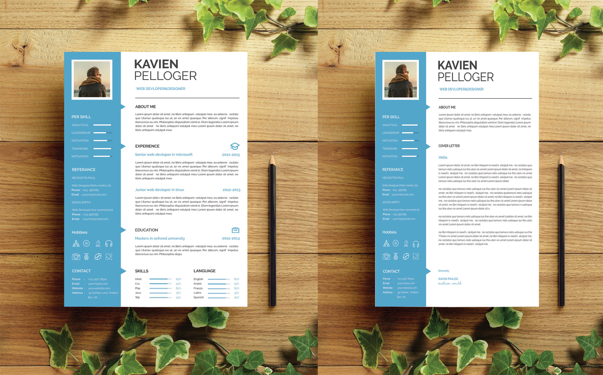 Download Резюме "Kavien Resume Template" / Kavien Resume Template - Резюме на тему графика a4 resume bebas clean cv cover letter creative curriculum vitae design template doc docx employment idml indd indesign job modern