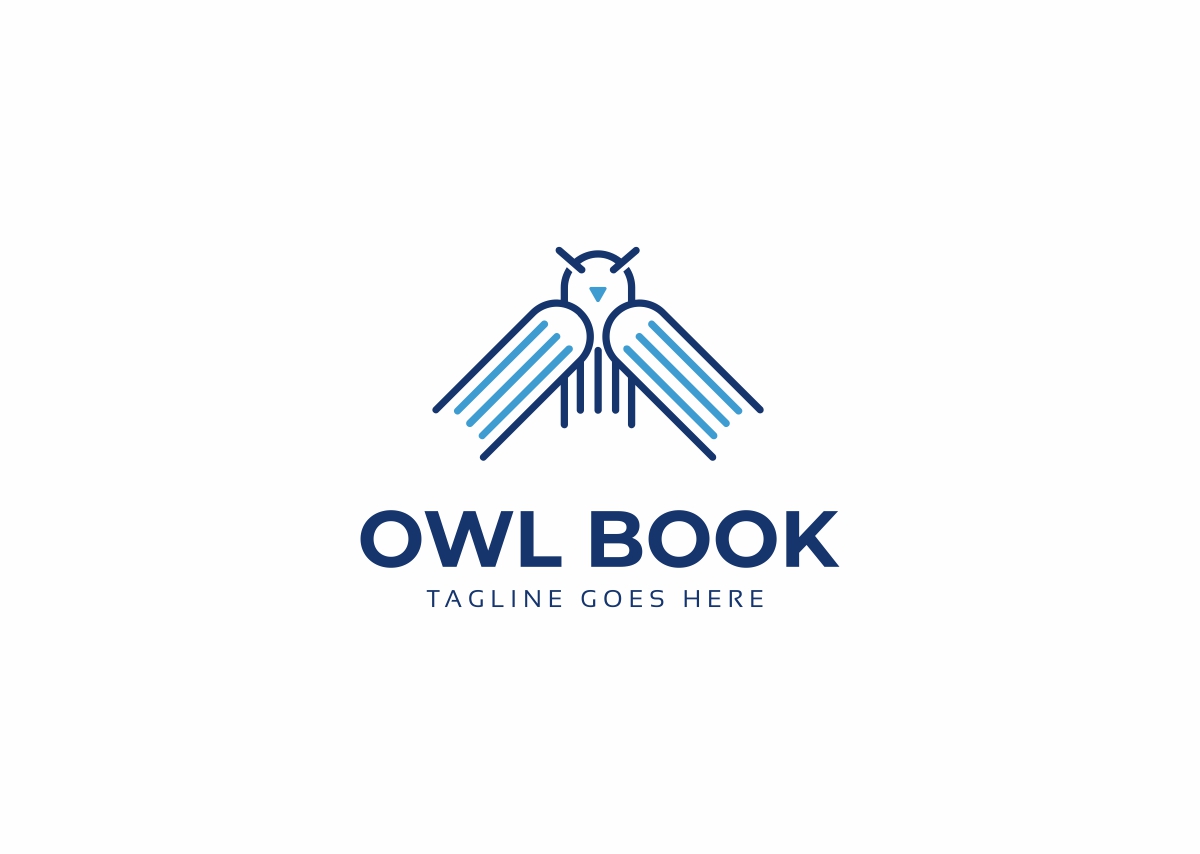 Download Шаблон логотипа "Owl Book Logo Template" / Owl Book Logo Template - Шаблон логотипа на тему графика animal bird book creative design education eye fly flying graphic head intelligent knowledge learn logo media owl read smart study