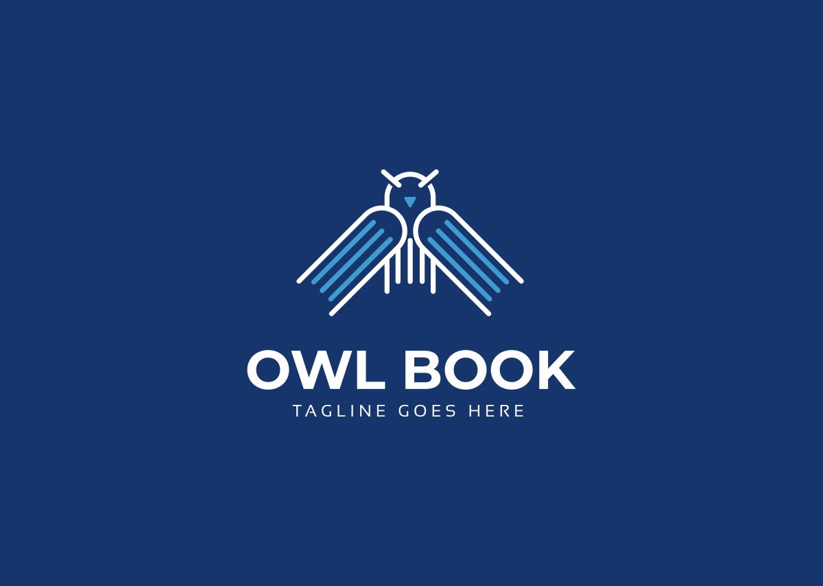 Download Шаблон логотипа "Owl Book Logo Template" / Owl Book Logo Template - Шаблон логотипа на тему графика animal bird book creative design education eye fly flying graphic head intelligent knowledge learn logo media owl read smart study