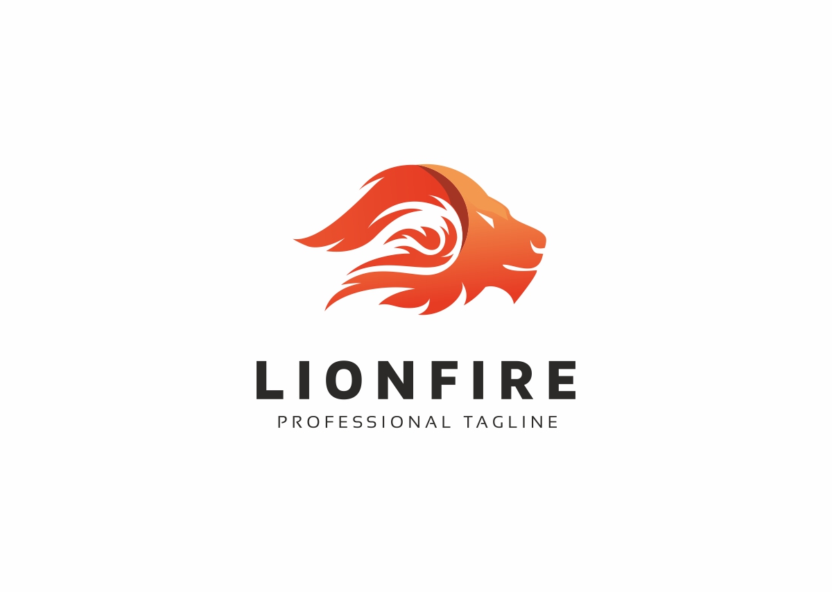 Download Шаблон логотипа "Lion Fire Logo Template" / Lion Fire Logo Template - Шаблон логотипа на тему графика agency aggressive animal burning business development fire flames game gaming head lion logo predator print studio template web wild best