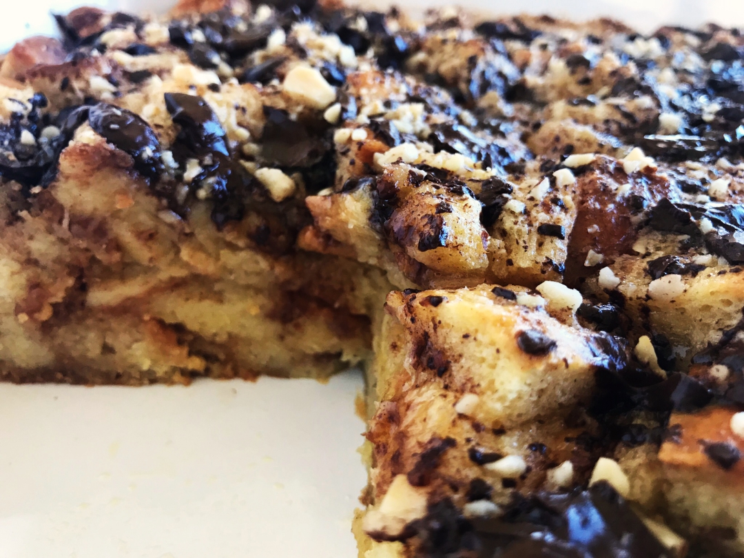 Bread Pudding Recipe - Chocolate Hazelnut with Easy Vanilla Sauce