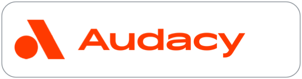 Audacy podcast player badge