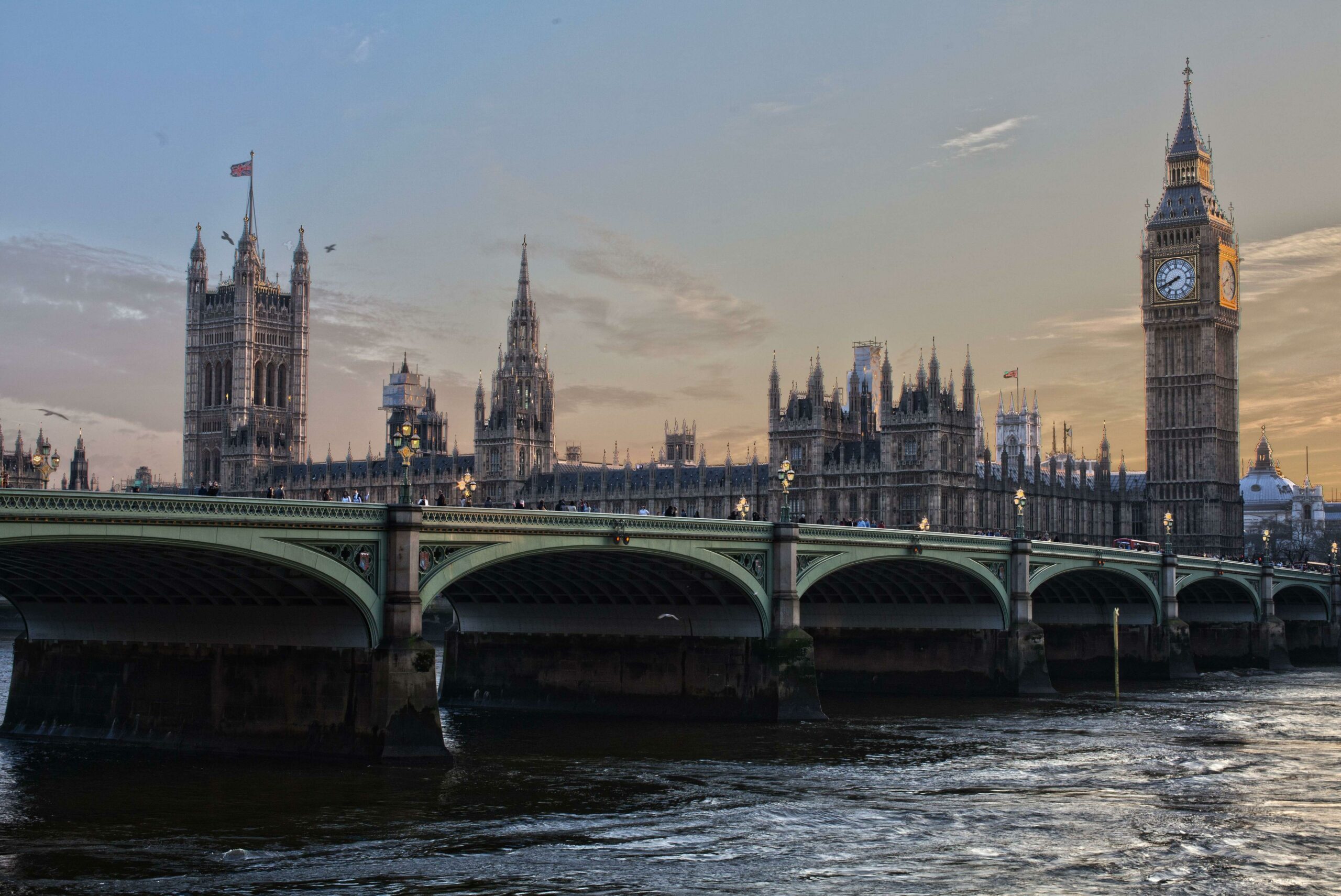 The houses of the UK Parliament in London, England.