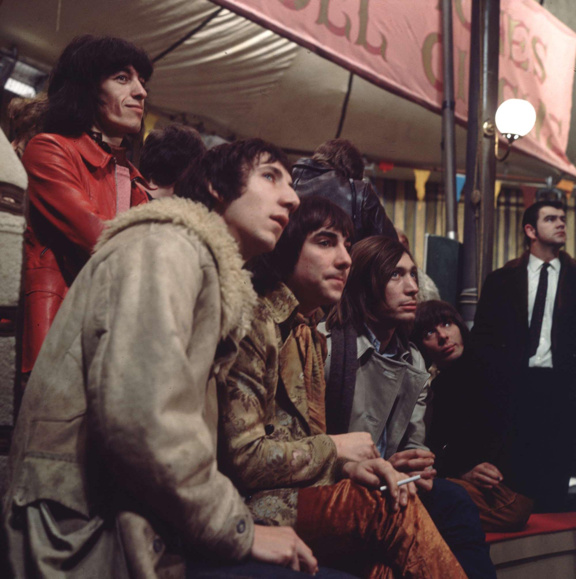 Members of the Who and the Rolling Stones at Internel Studios in Stonebridge Park, Wembley, during the making of the Rolling Stones Rock and Roll Circus in 1968.