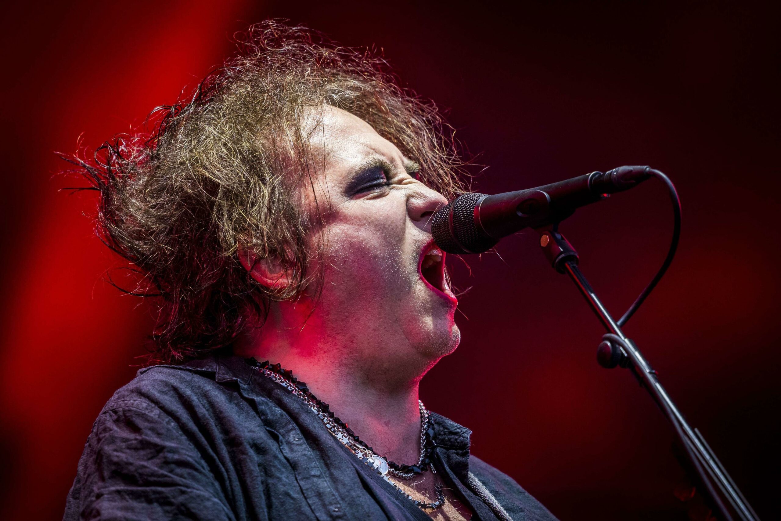 The Cure lead singer Robert Smith performs on stage during the second day of  Pinkpop festival in Landgraaf, the Netherlands, June 9, 2019. 