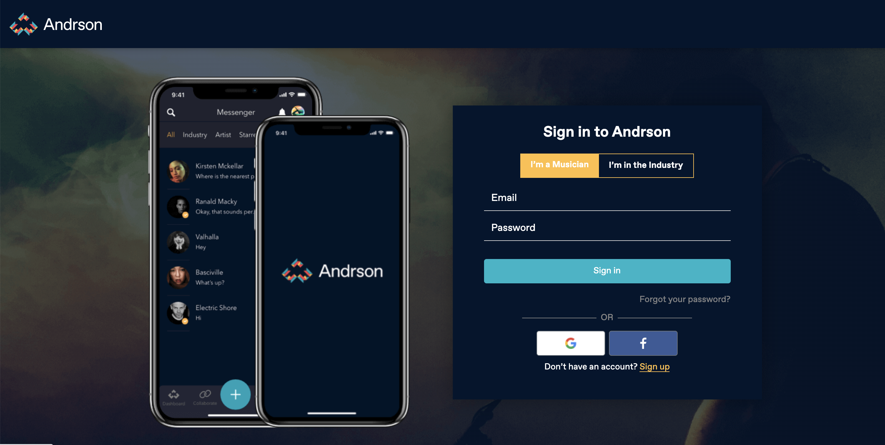 Signing up to Andrson, users select whether they