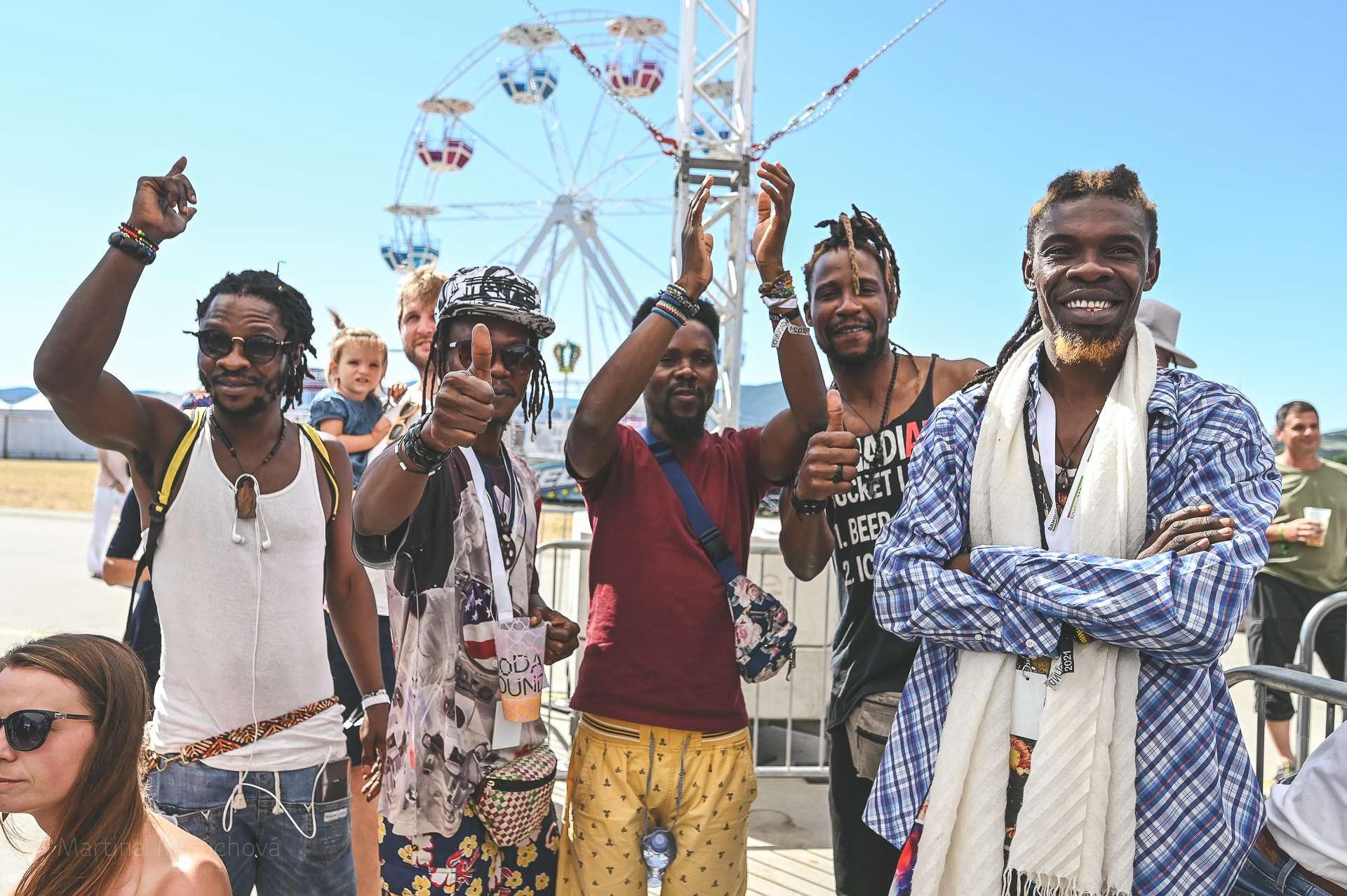 Members of Fulu Miziki, a multidisciplinary ensemble of musicians from Kinshasa (Democratic Republic of Congo).
