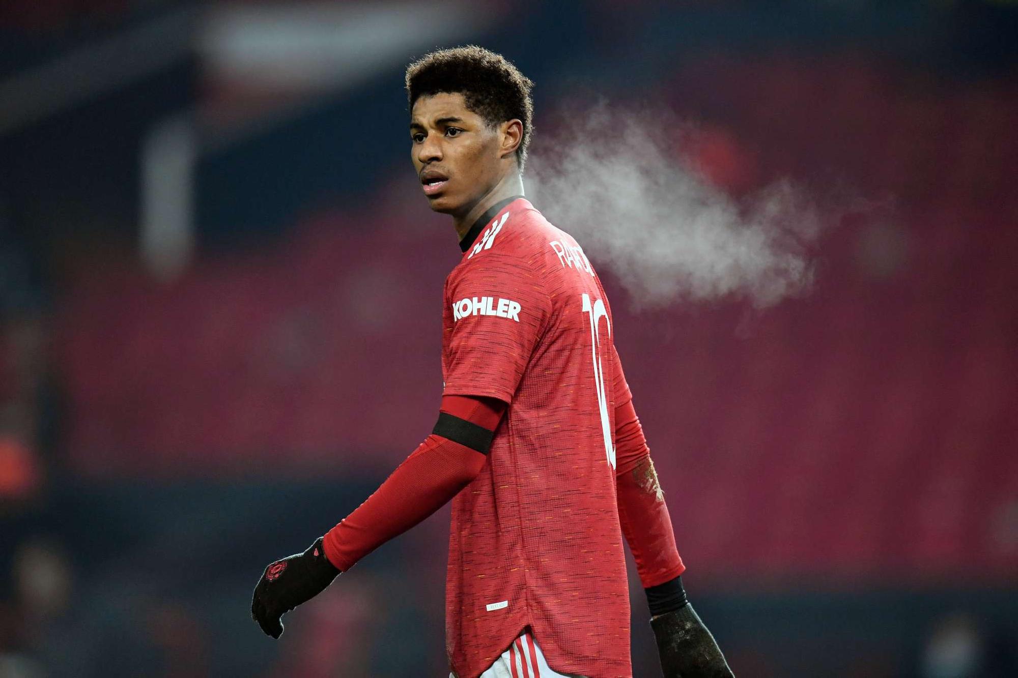 Marcus Rashford of Manchester United during the Carabao Cup Semi Final match against Manchester City.