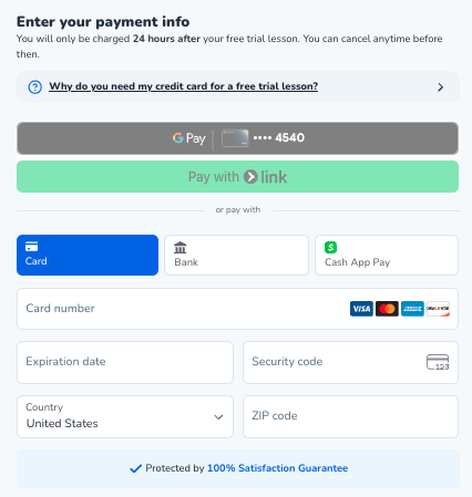 Image of the checkout screen