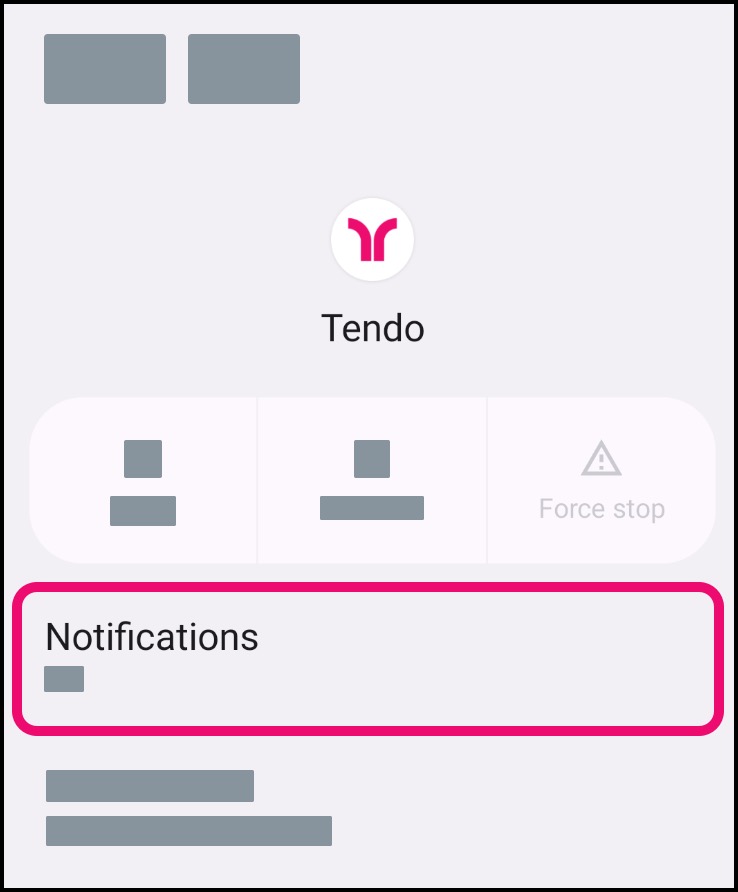 Notifications link in the Tendo app within Android Settings