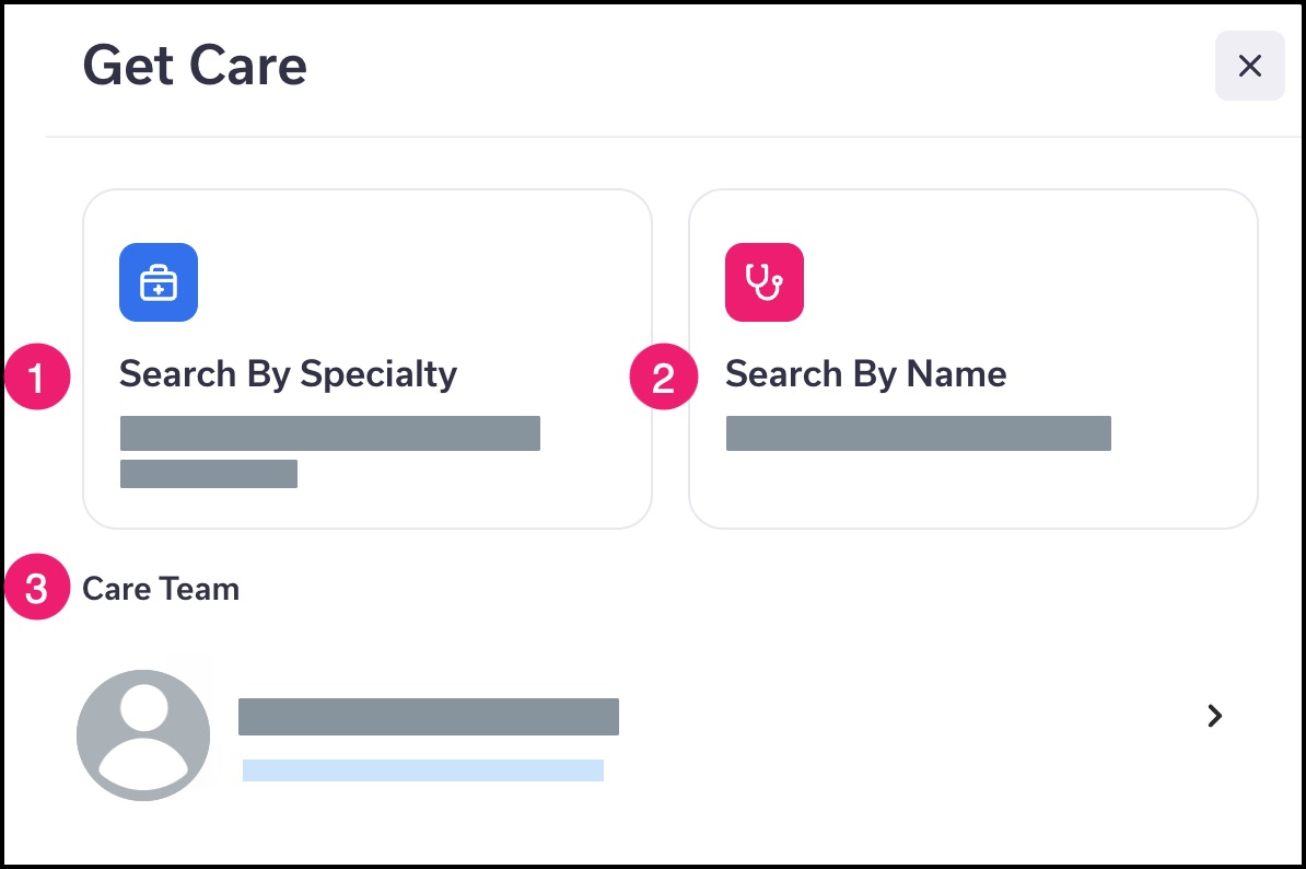 Provider list with options for care