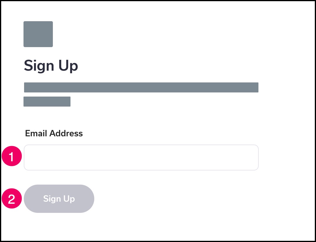 Email field for user to enter email address and sign up for Tendo account