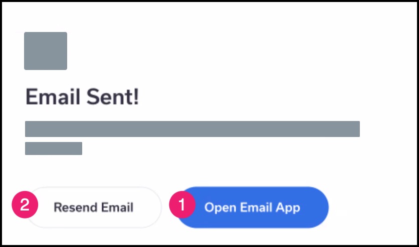 Email confirmation page with Open Email button