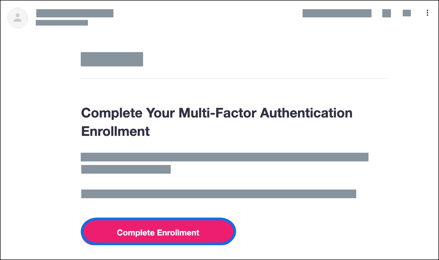 Email with MFA Complete Enrollment button