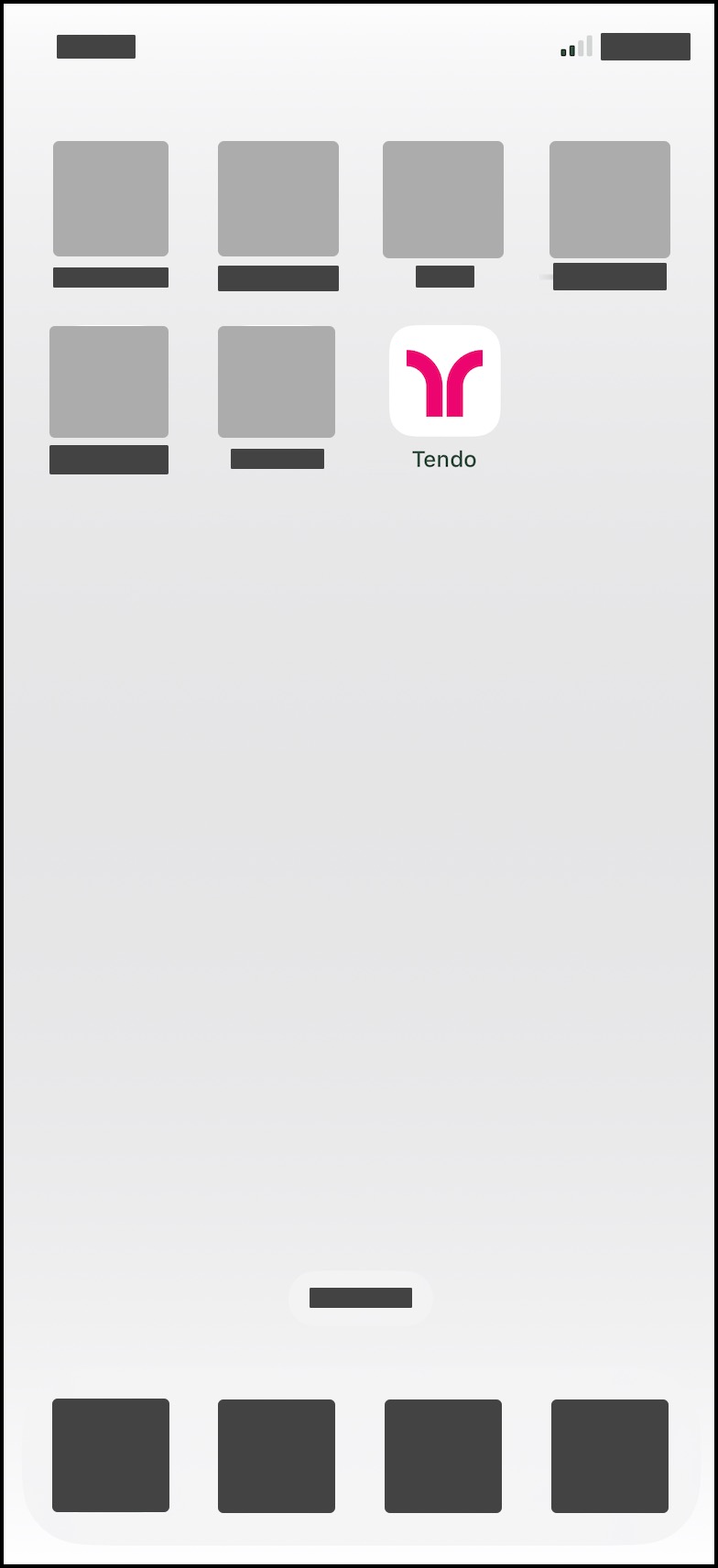 iOS device home screen with Tendo app icon