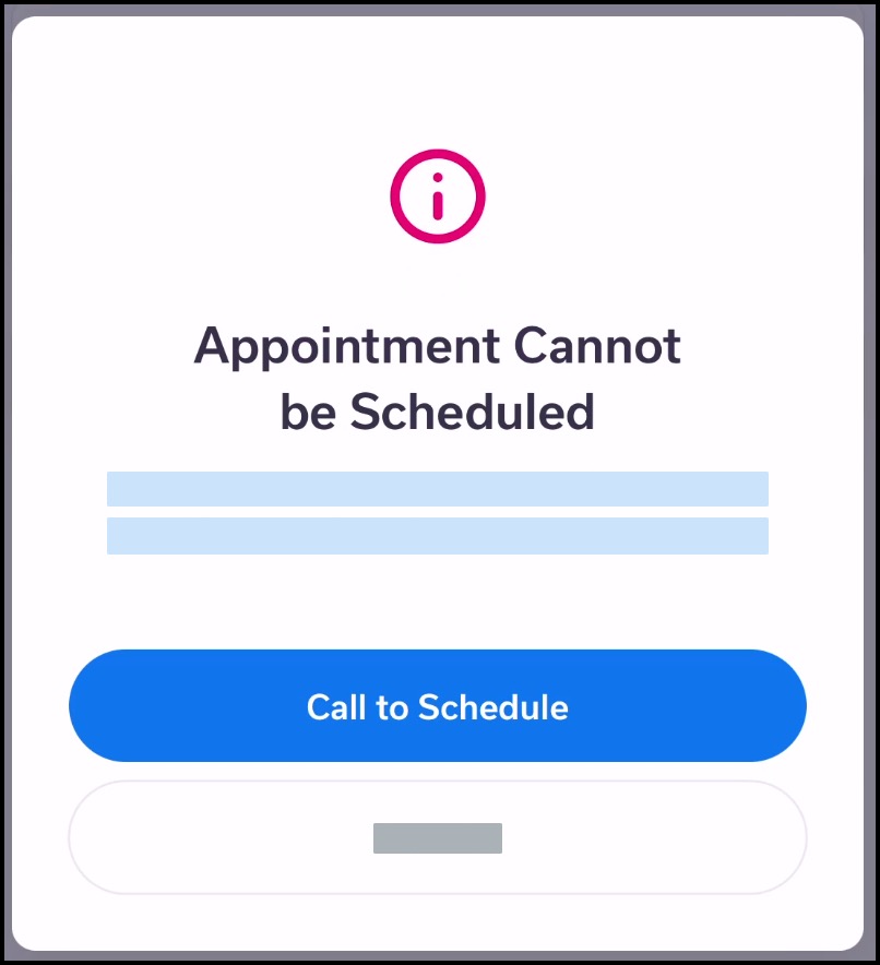 Message that appointment cannot be scheduled