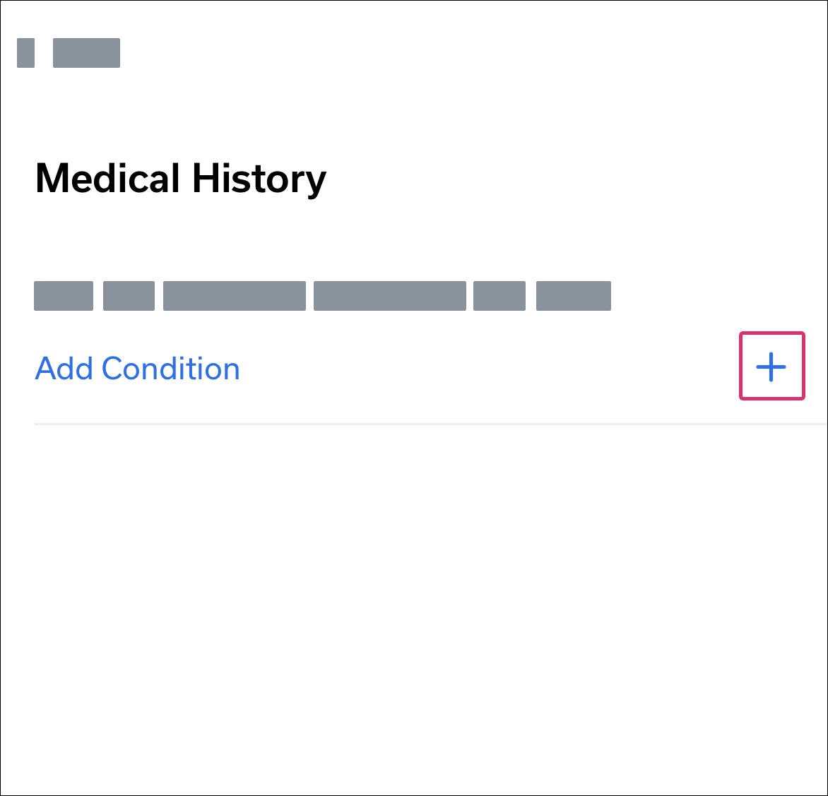 Medical History category page with Add link