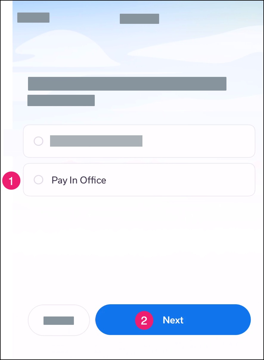 Mobile app Option to pay in office